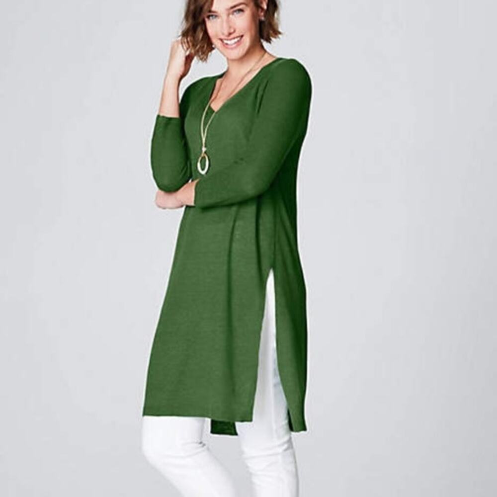 J. Jill linen green sweater long swing tunic sz XS - Picture 4 of 7
